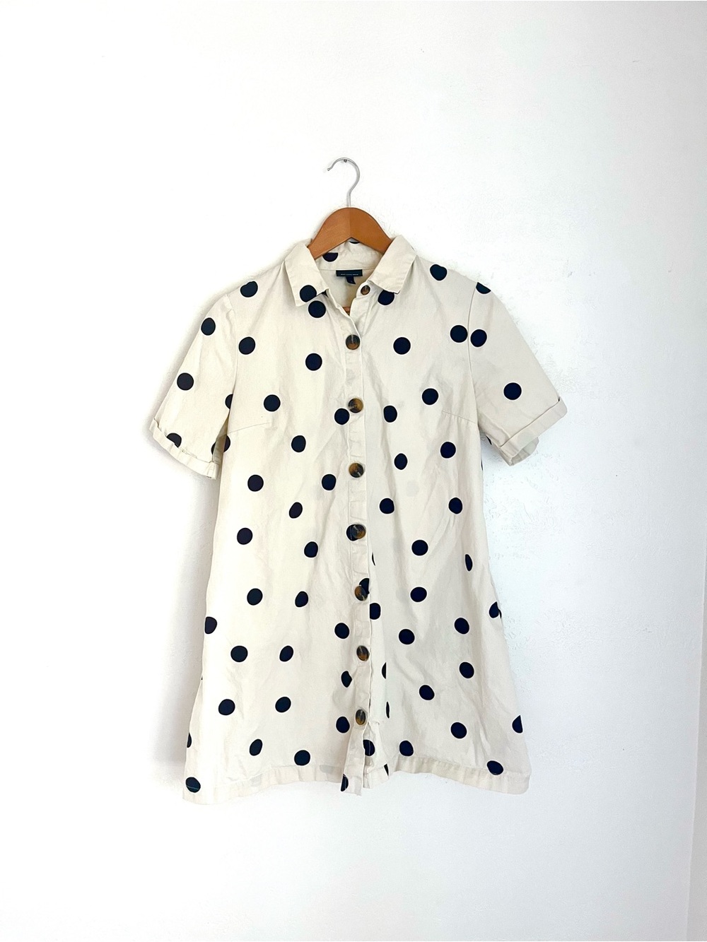Who What Wear Cream and Black Polka Dot Shirt Dress